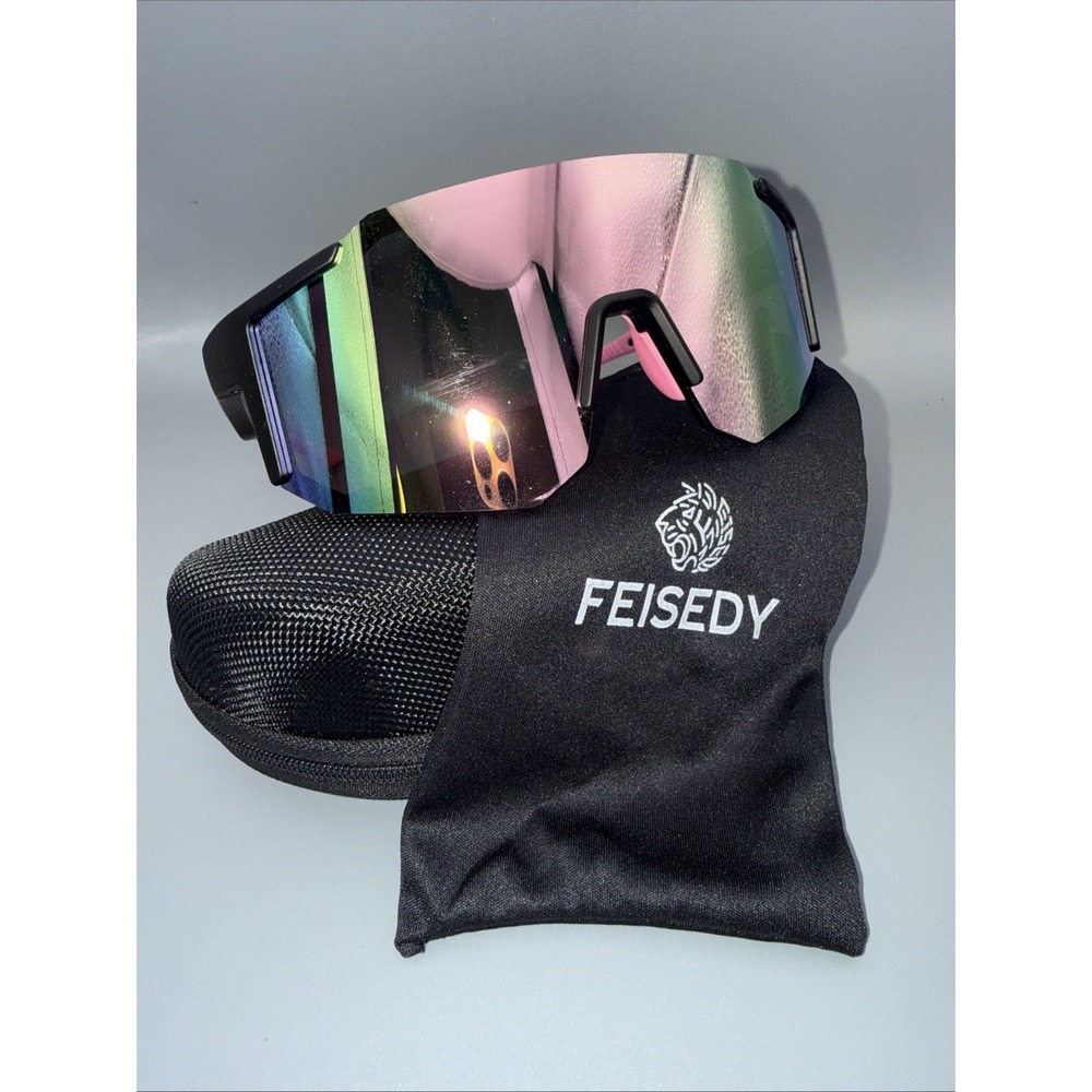 Feisedy Shield Sunglasses, authentic Signature Style Pink/Black Frame & 2 cases
